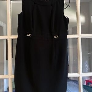 Tahari Black Sheath Midi Dress with Crew Neck